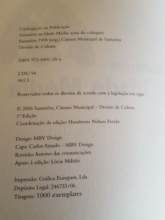 Santarém na Idade Média. Actas do Colóquio 13 e 14 de Março de 1998