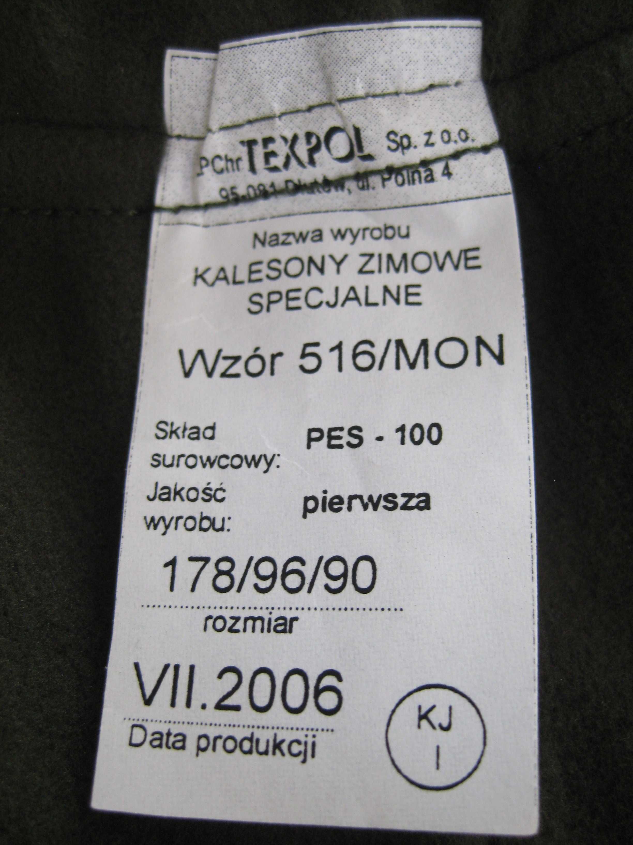 nowe kalesony zimowe specjalne 516/MON