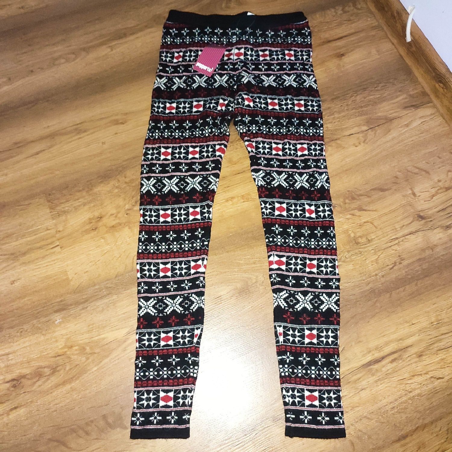 Legginsy ocieplane motywem świątecznym zimowym Święta nowe z metka