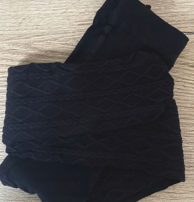 Rajstopy wzorzyste Calzedonia czarne kaszmir MODAL 80 den 3/4 (M/L)