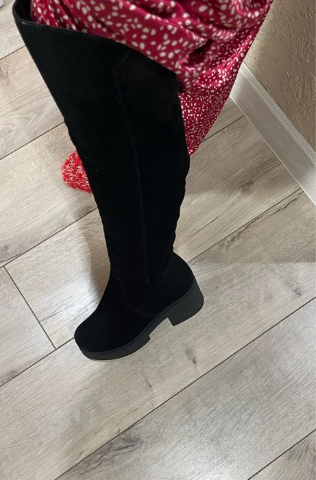 Ботфорти зима сапожки натуральна замша та шкіра 37