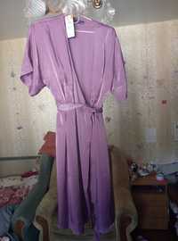 Платье халат розовое лиловое оверсайз кимоно