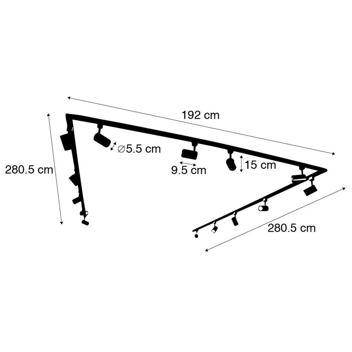 Candeeiro teto industrial com 14 focos 750cm ajuste de posicionamento