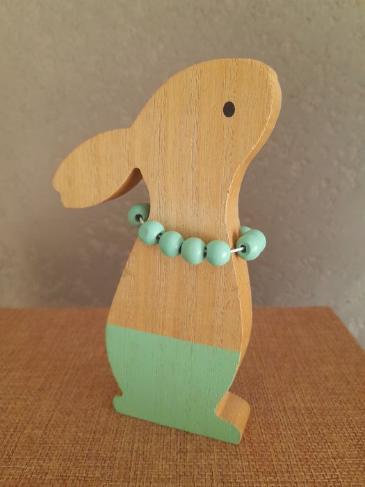 Ozdoba drewniana królik zając miętowy Wielkanoc
