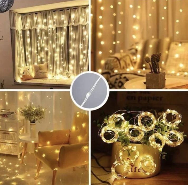 Гірлянда штора роса 3*2м 3*3 м жовтий + БАТАРЕЙКИ