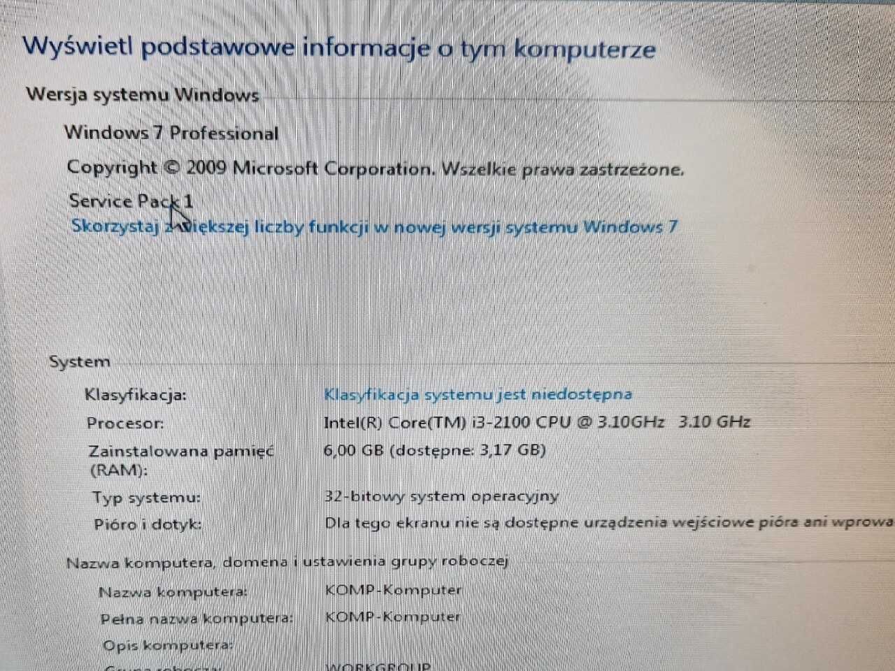 komputer stacjonarny HP Z210 z monitorem HP LE1901w z Windows 7