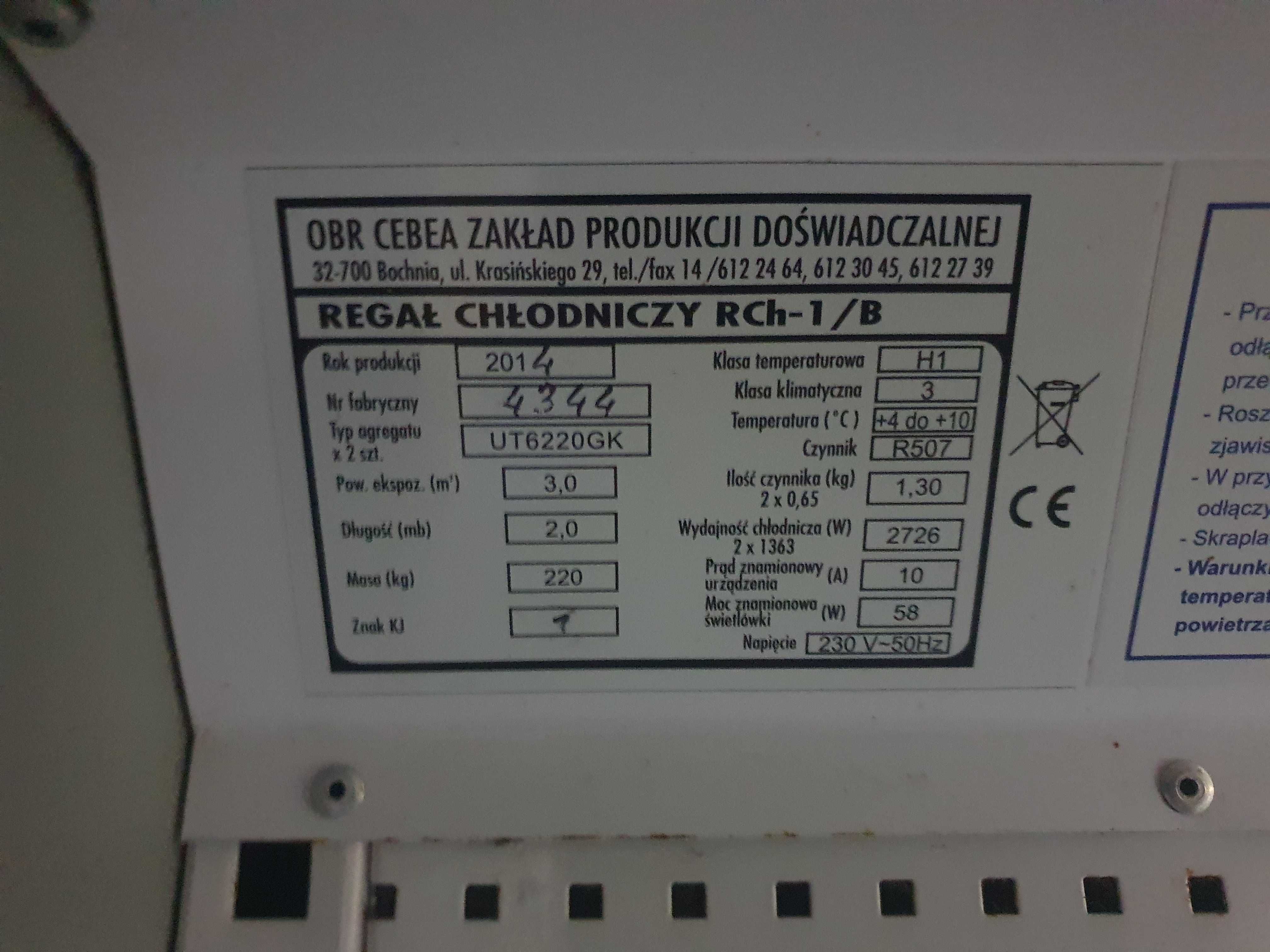 Regał chłodniczy 200cm Bochnia CEBEA RCh-1 /B