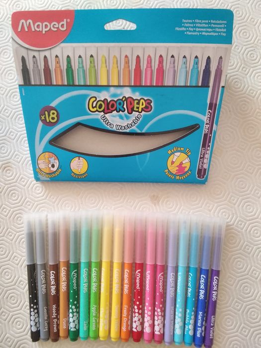 Papelaria: 18 Canetas de Feltro MAPED Ponta Média Média, tinta lavável