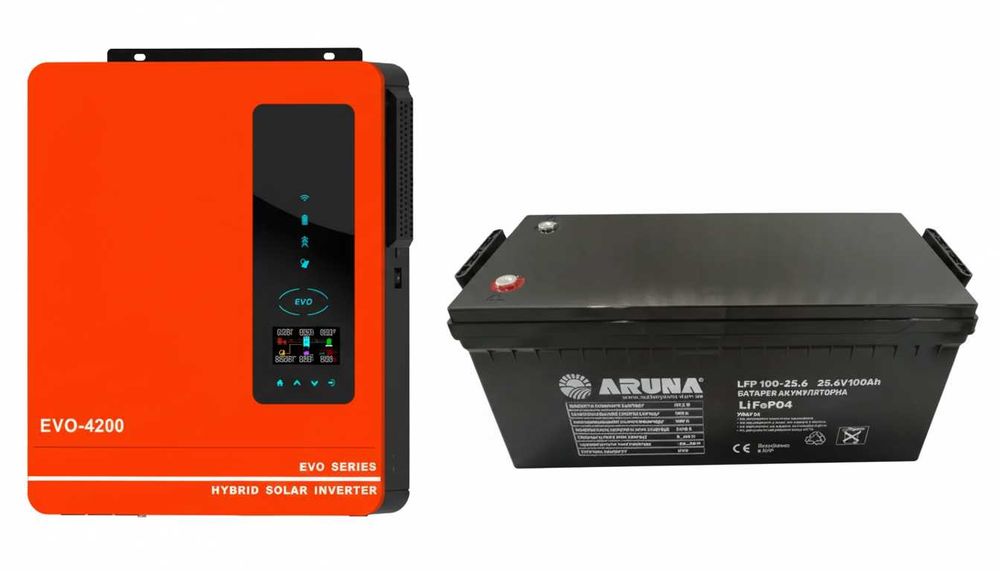 Комплект інвертор ARUNA EVO4200/24 (Wi-Fi)+ АКБ LiFePO₄ 100Ah | 4.2кВт