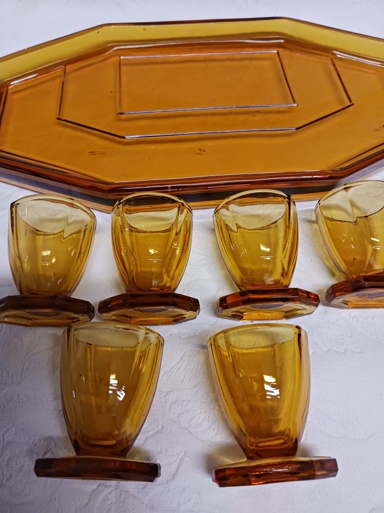 Huta Hermanova zestaw do likieru art deco