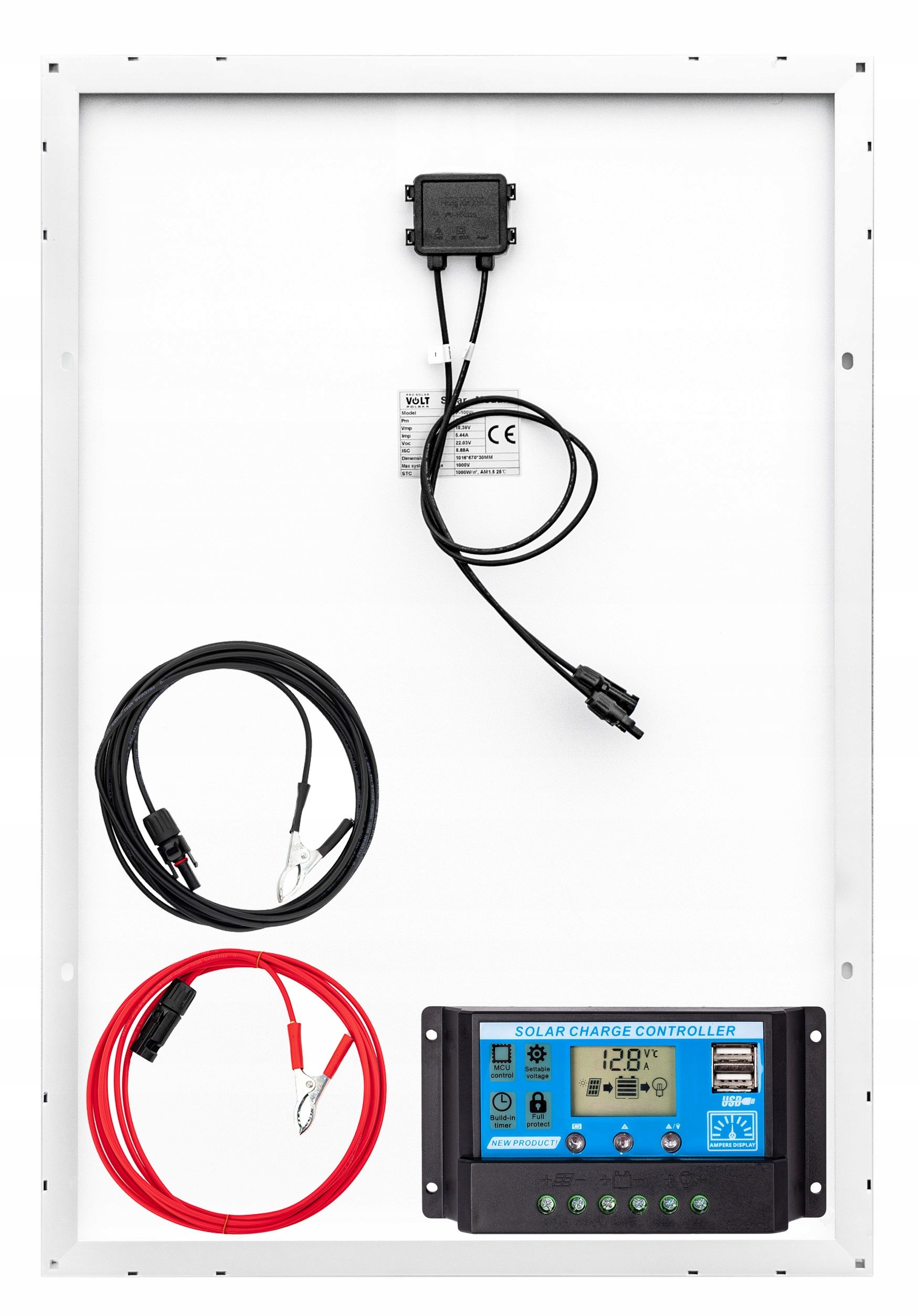 Panele fotowoltaiczne bateria słoneczna 100W 12V regulator (ZES207)