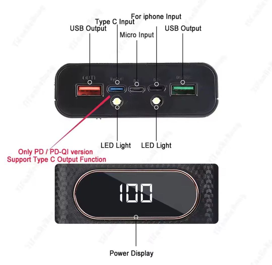 PD QC 22.5W павербанк 20000 Mah на 4 елементах 21700 powerbank