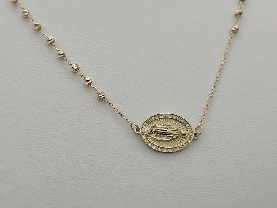 Nowy złoty różaniec złoto próby 585, Matka Boska krzyżyk ocechowany