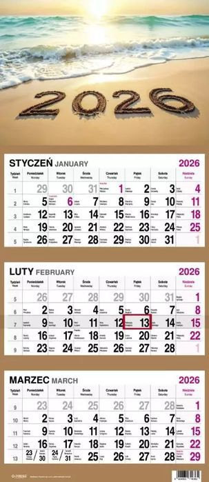 Kalendarz 2026 Trójdzielny Plaża. O-press