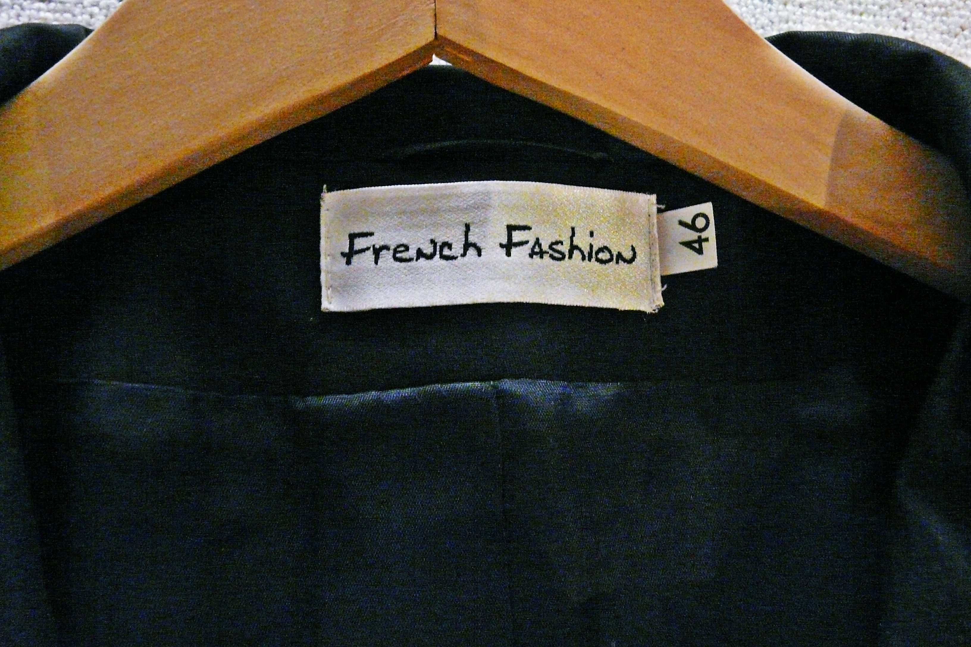 Marynarka wizytowa French Fashion, atłasowa, czarna, r. 46.