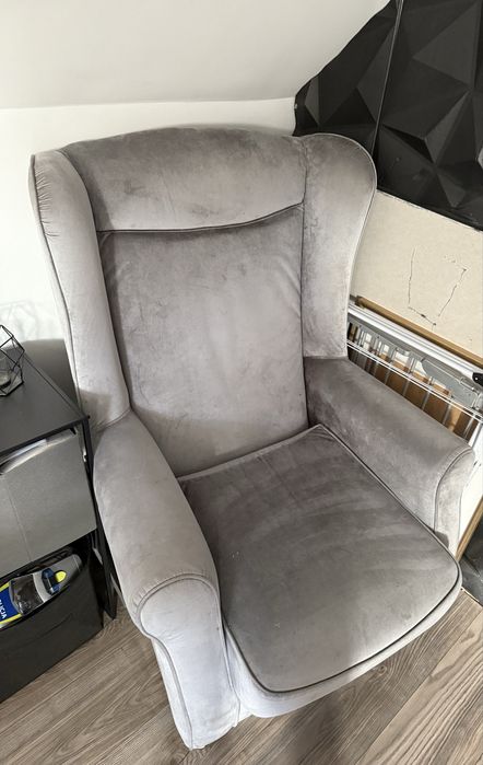 Fotel uszak best meble szary welur wygodny