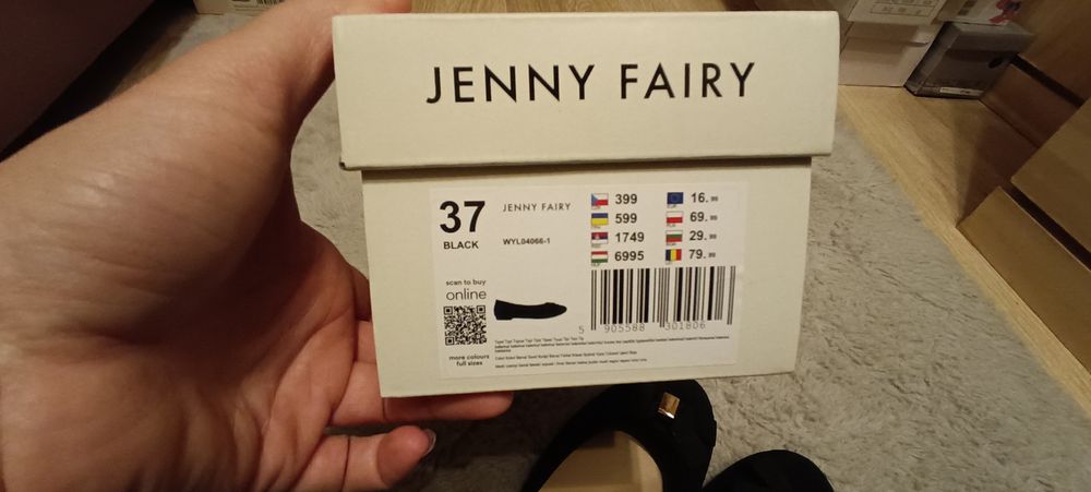 Czarne balerinki z kokardką Jenny Fairy r. 37