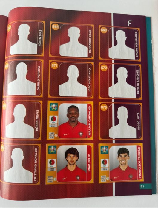 Caderneta Futebol EURO 2020 Incompleta com 100 Cromos Colados