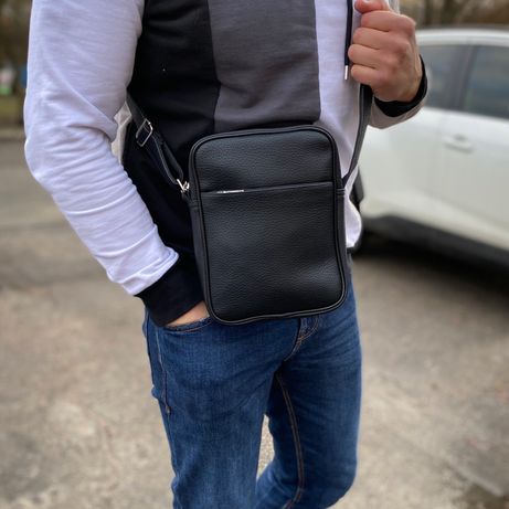 Мужская сумка для мелких вещей барсетка через плечо черная