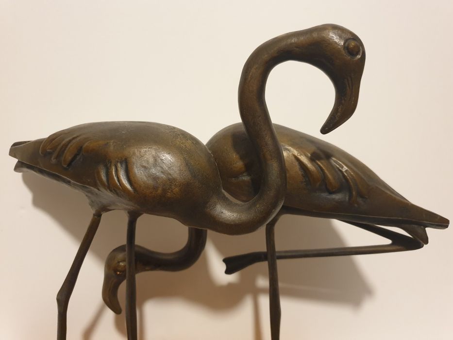 Antiga escultura em bronze - flamingos - Charles Reussner