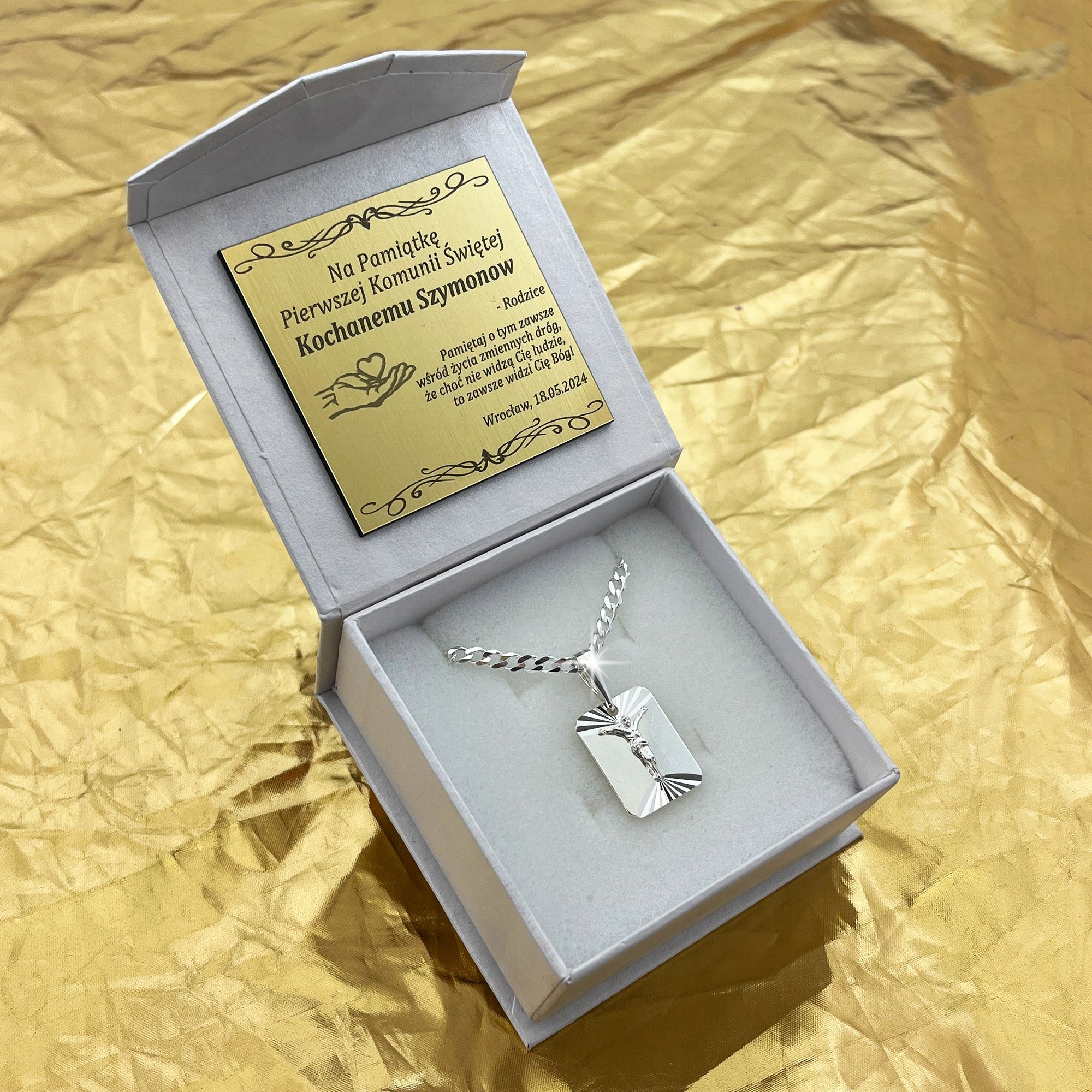 Srebrny Naszyjnik + Medalik Jezus Pr. 925 + Grawer Prezent Na Bierzmow