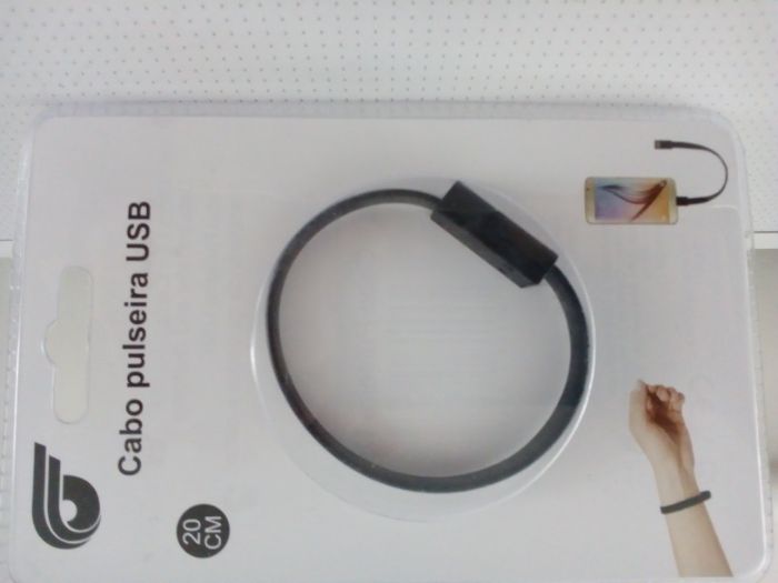 Pulseira Cabo USB preto de 20 cm para Android - NOVO - PORTES GRÁTIS
