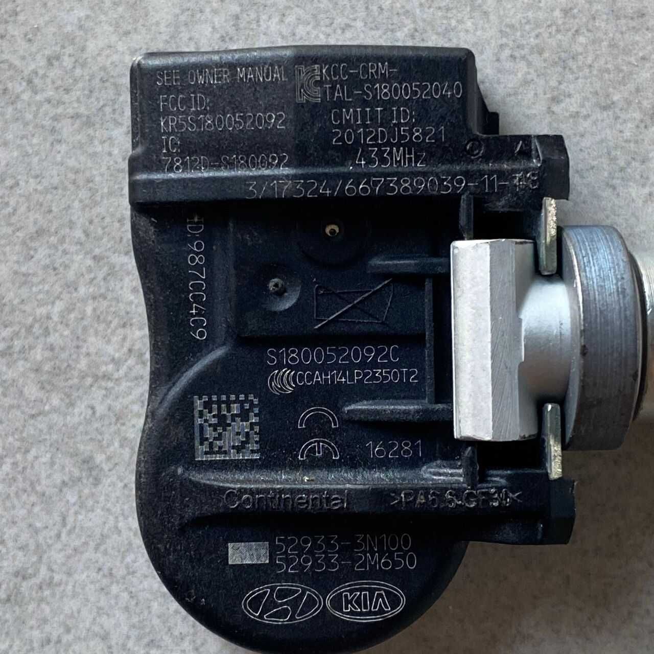 TPMS датчик S180052092C 433 MHz Hyundai Kia 52933-3N100, 52933-2M650