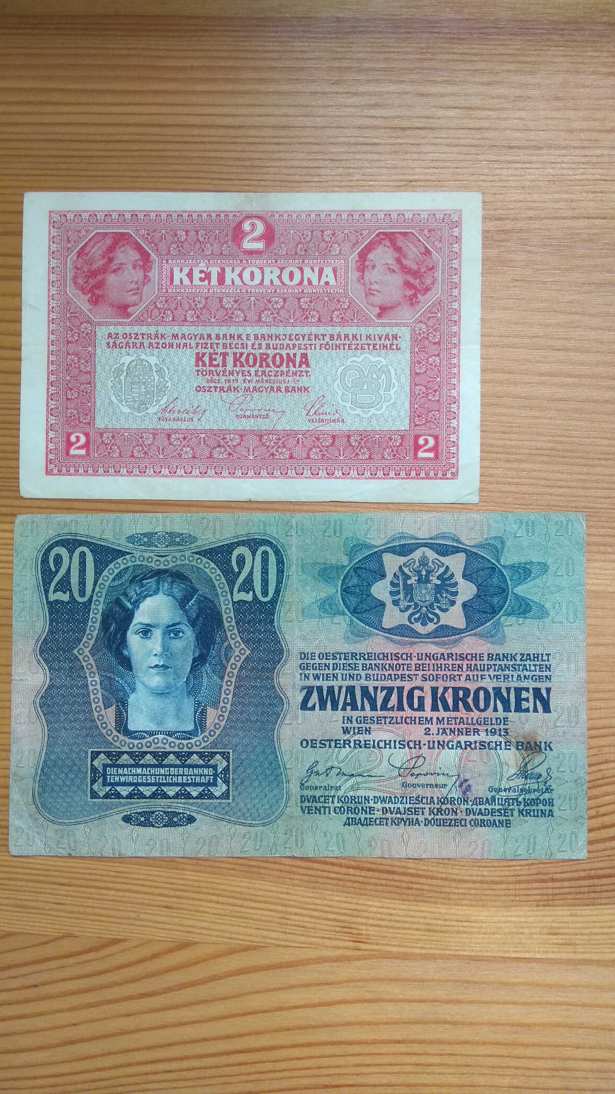 zestaw oryginalnych banknotów korony Austro-Węgry