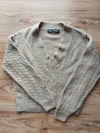 Beżowy sweter z dziurami z trójkątnym dekoltem tally weijl XS