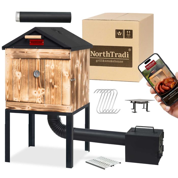 Wędzarnia Ogrodowa Domowa Drewniana Zestaw Palenisko Met. Dach Wędzok