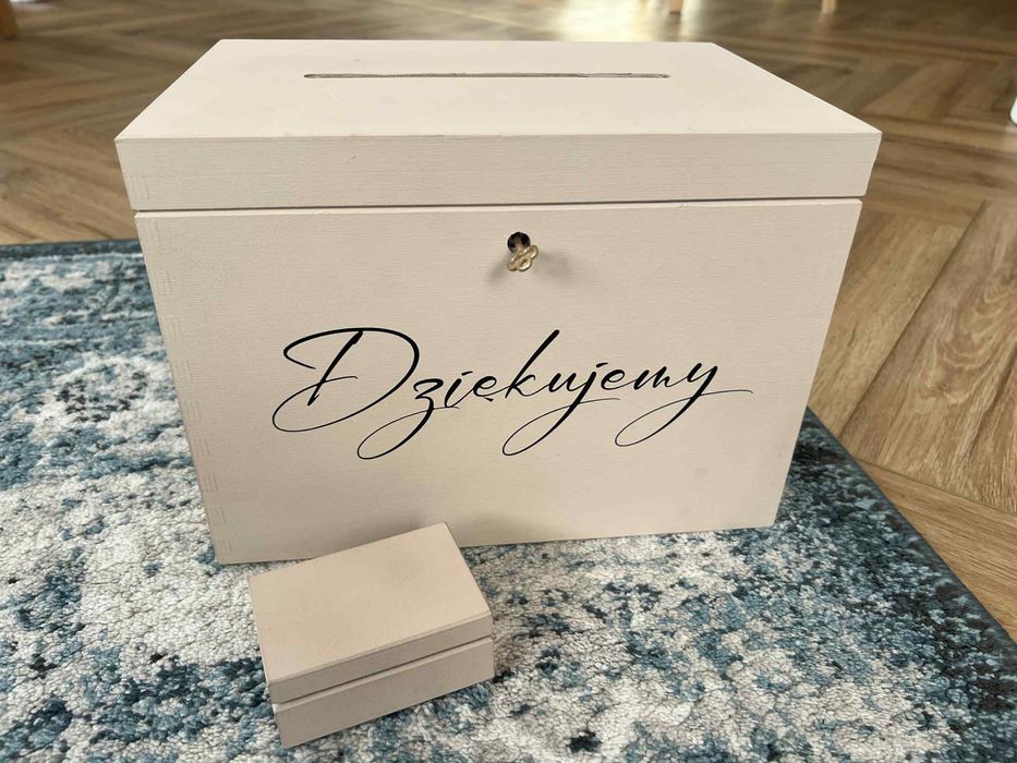 Zestaw skrzynia pudelko na koperty oraz pudełko na obraczki