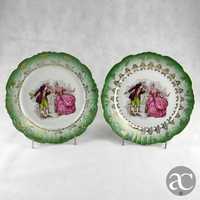 Par de pratos decorativos porcelana Vista alegre, cena galante