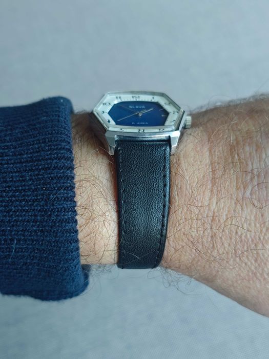 Bi-kolor SZEŚCIOKĄTNA zadbana Slava mechaniczny zegarek nakręcany