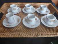 6 chávenas de café em porcelana com motivos florais - Vintage