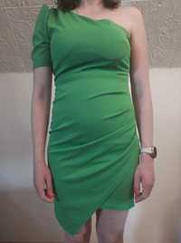 Asymetryczna wiskozowa zielona sukienka Giorgia rozmiar M L