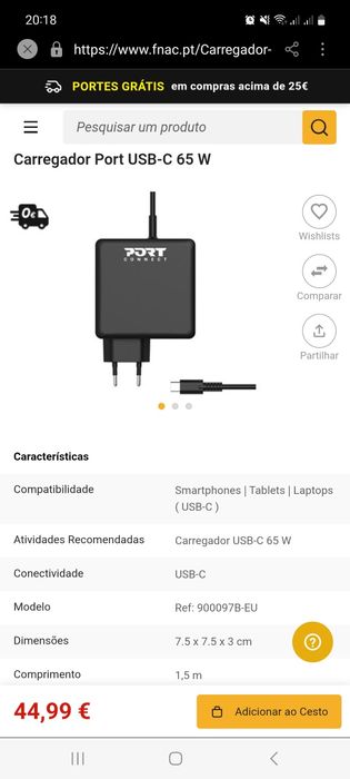 Carregador port usb-c 65w