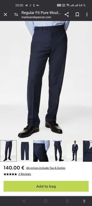 Джинсы брюки Marks&Spencer wool cashmere trousers Англия w36 navy.