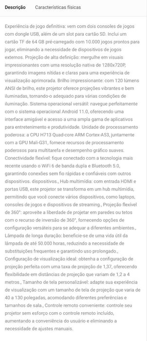 Projetor de filme com jogos, diversão para roda a família