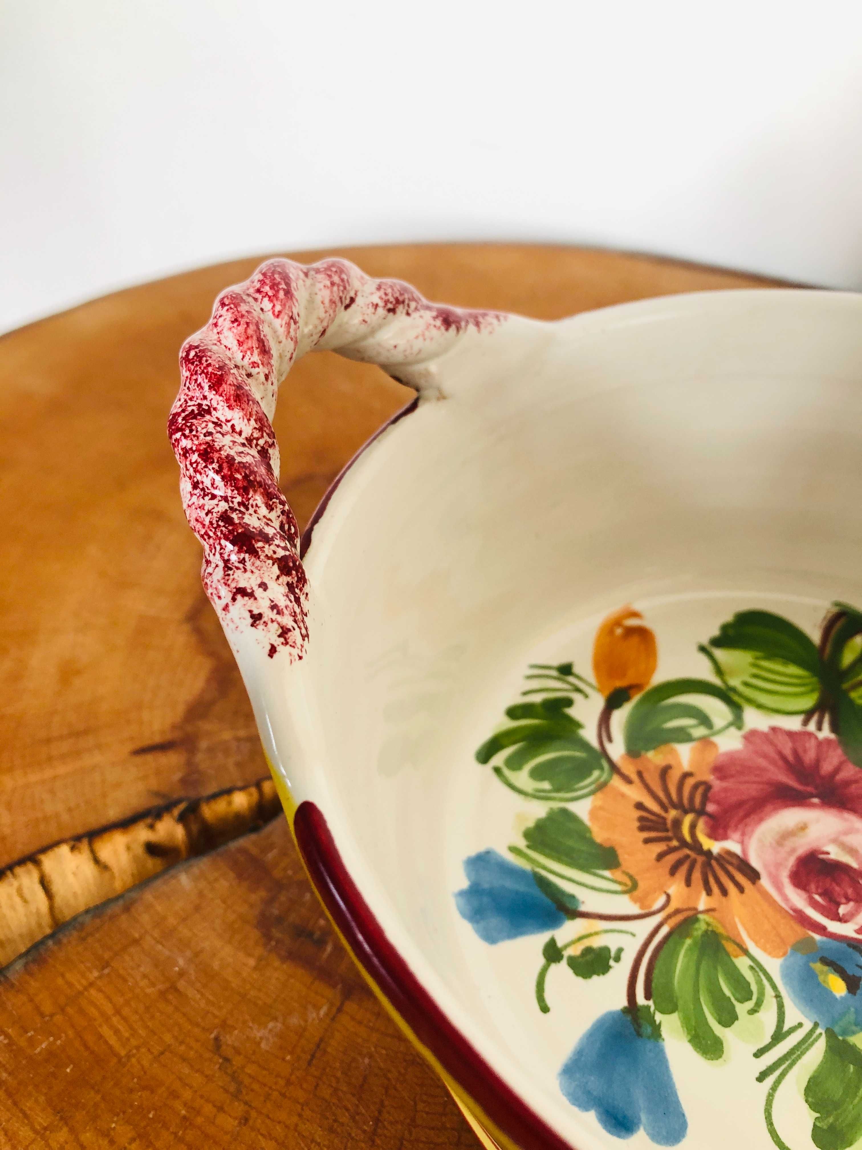Włoski ceramiczny koszyk miseczka recznie malowana Italy Włochy kwiaty