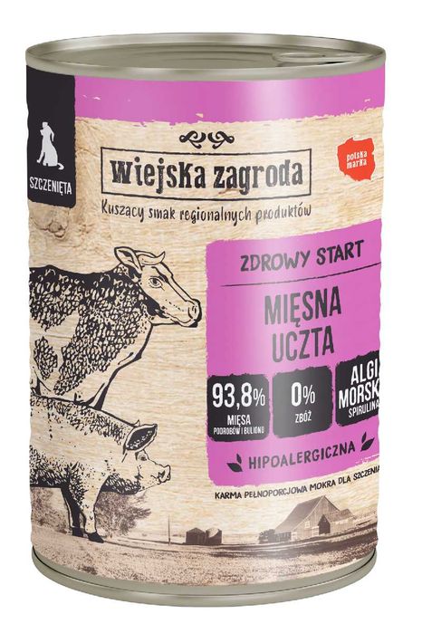Wiejska Zagroda mięsna uczta dla szczeniąt 12 x 400g