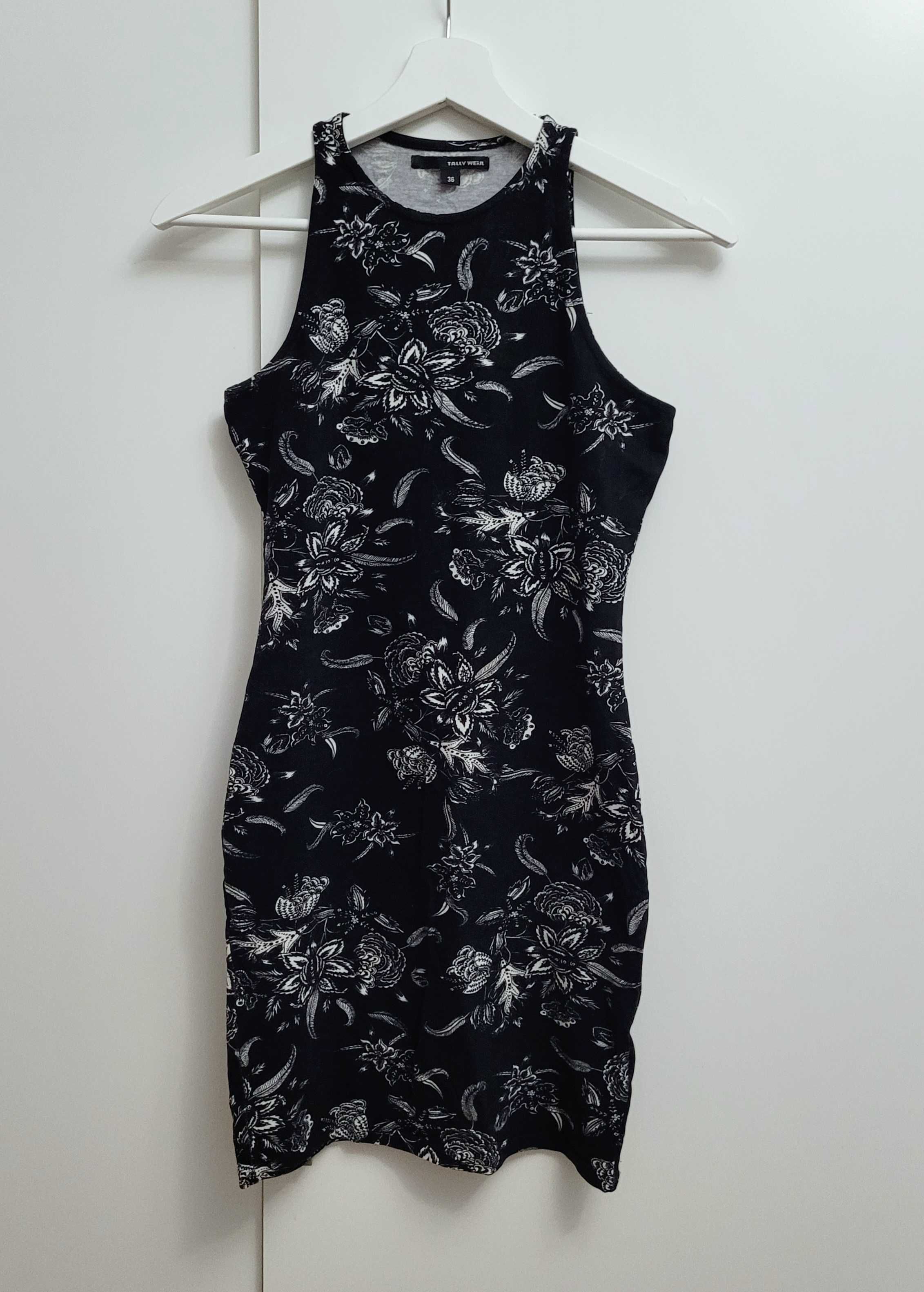 Tally Weijl sukienka czarna w kwiaty bodycon dopasowana mini S 36