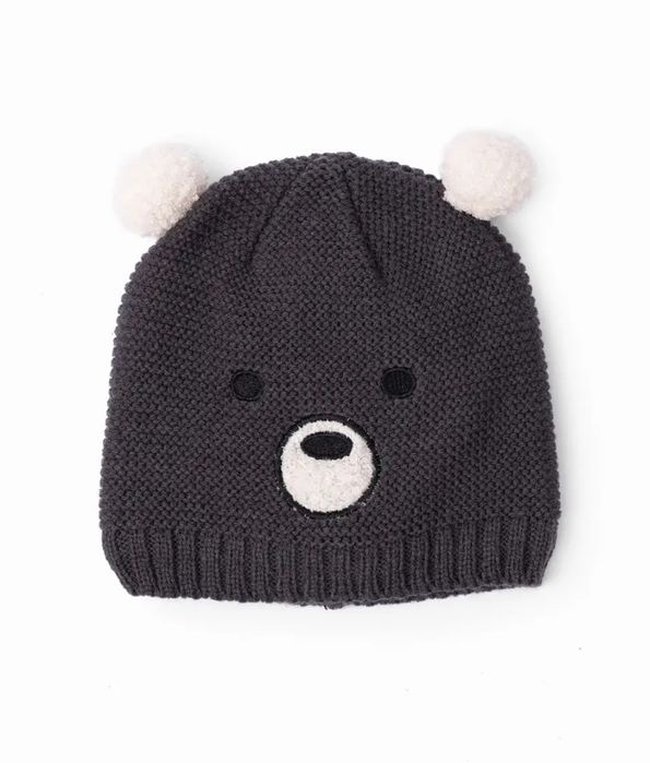 Szara czapka dla niemowlaka miś z 5.10.15, rozmiar 44/46