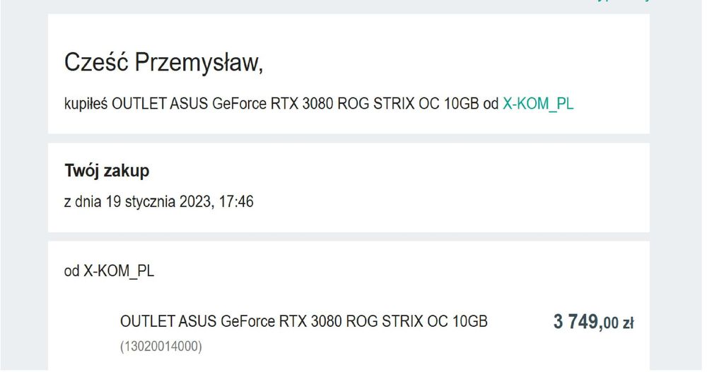 ASUS GeForce RTX 3080 ROG STRIX OC 10GB  Stan b. dobry.