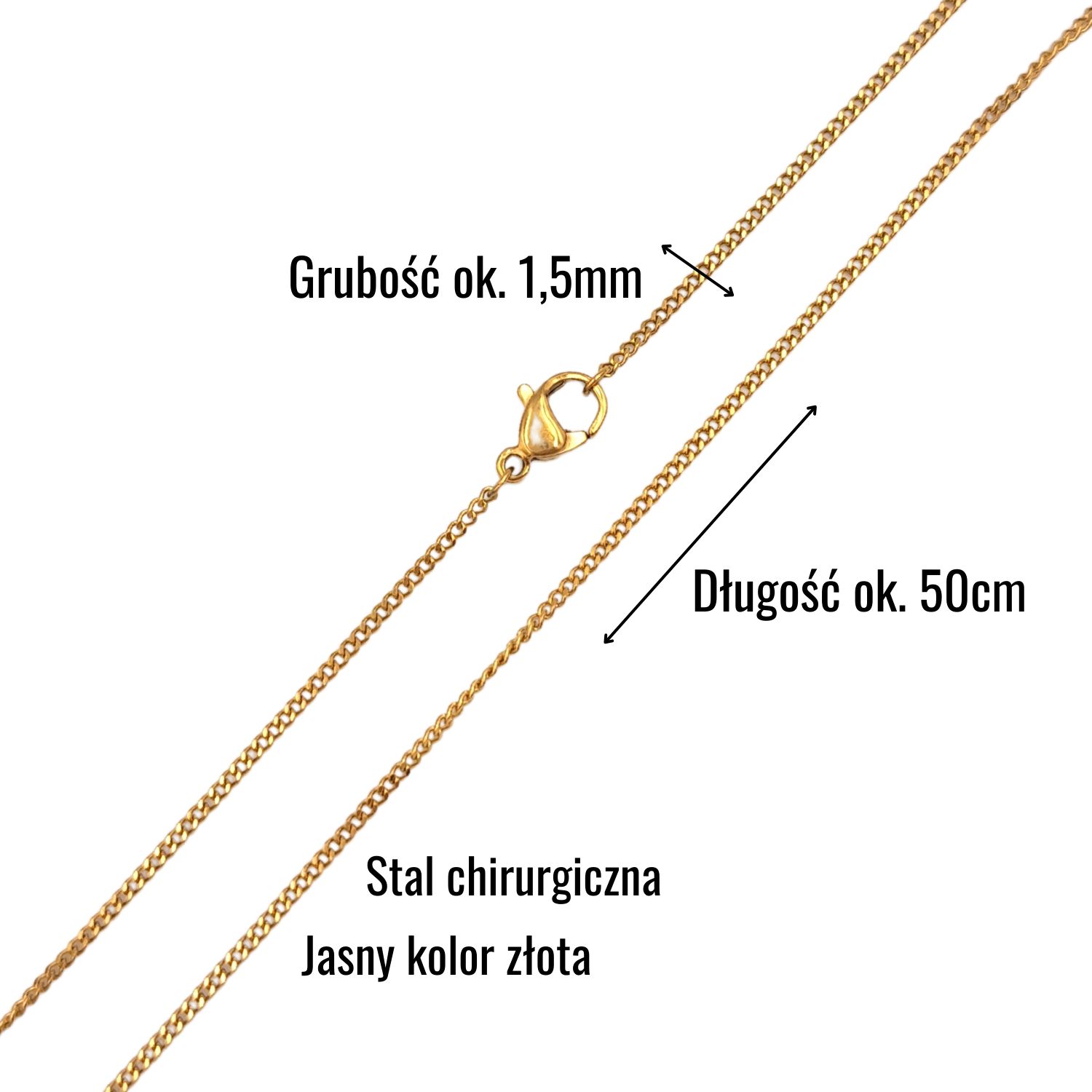 Łańcuszek pancerka 50cm / 1.5mm - Pozłacana Stal Chirurgiczna