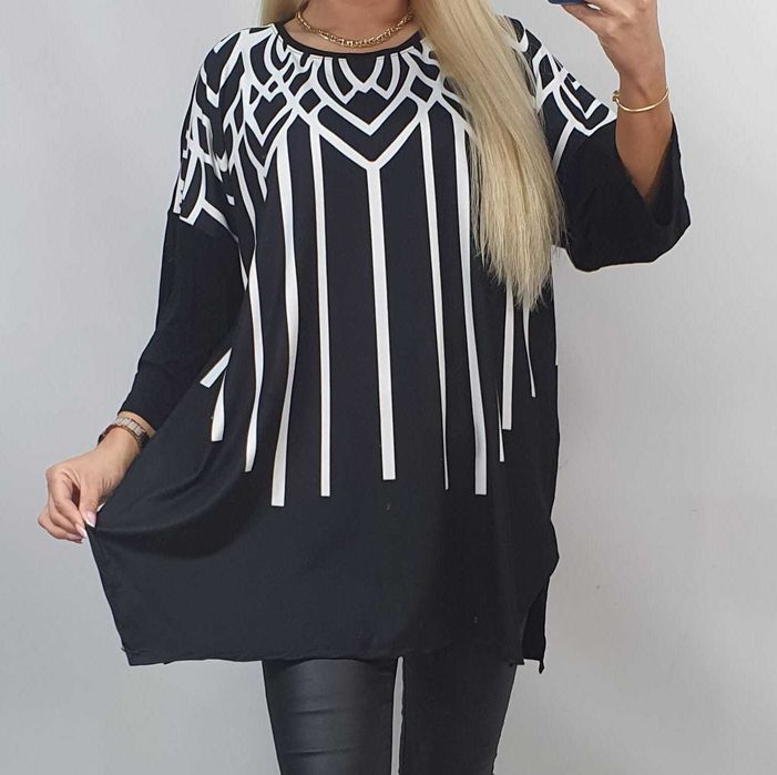 BLUZKA PLUS SIZE TUNIKA 50/52/54/56 rękaw 3/4 dekolt asymetryczna