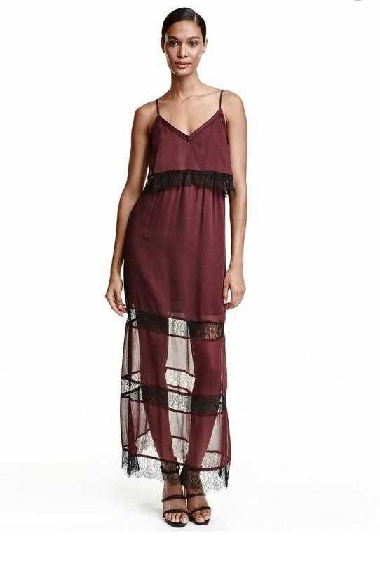 Длинное лёгкое платье в бельевом стиле с гипюром H&M XS