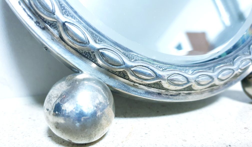 Fantástico antigo espelho Arte Deco em prata portuguesa contrastada