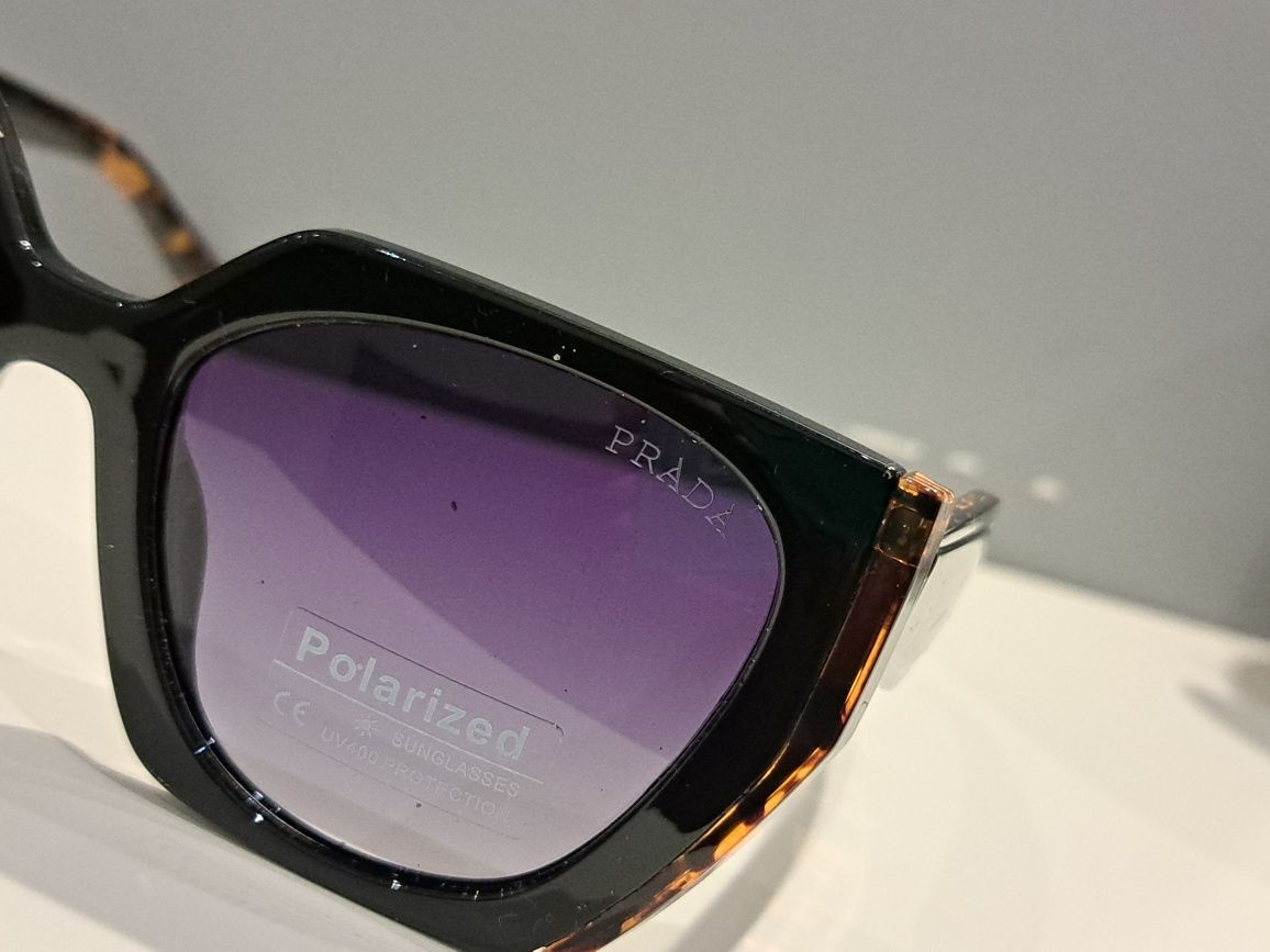 PRADA damskie brązowe polaryzacyjne okulary przeciwsłoneczne panterka