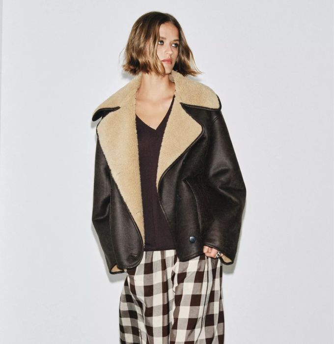 Куртка шуба дублянка зара zara чорна коричнева