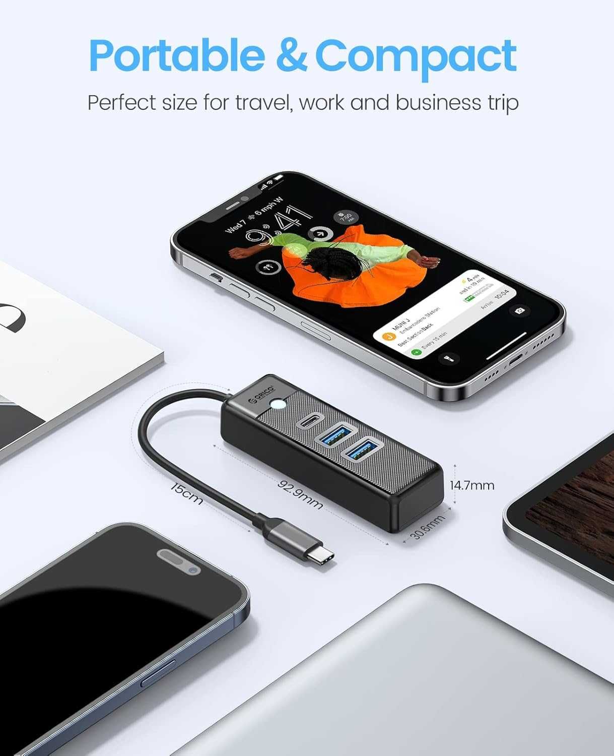 Rozdzielacz-3 porty,2 USB A i 1 typ C do laptopa,telefonu ORICO